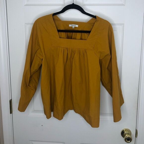 Madewell yellow long wide sleeve smock style tunic top, size medium. - Picture 2 of 13